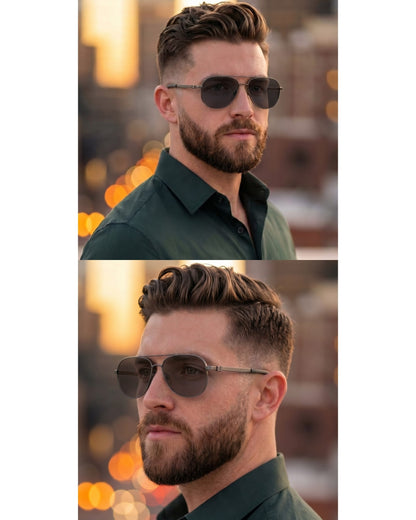 J3332 - MYSTIC ARC - HD Polarised Sunglasses for Men - UV400 Protection, Stainless Steel Frame - Gradient Black Lens - THE MEN THING