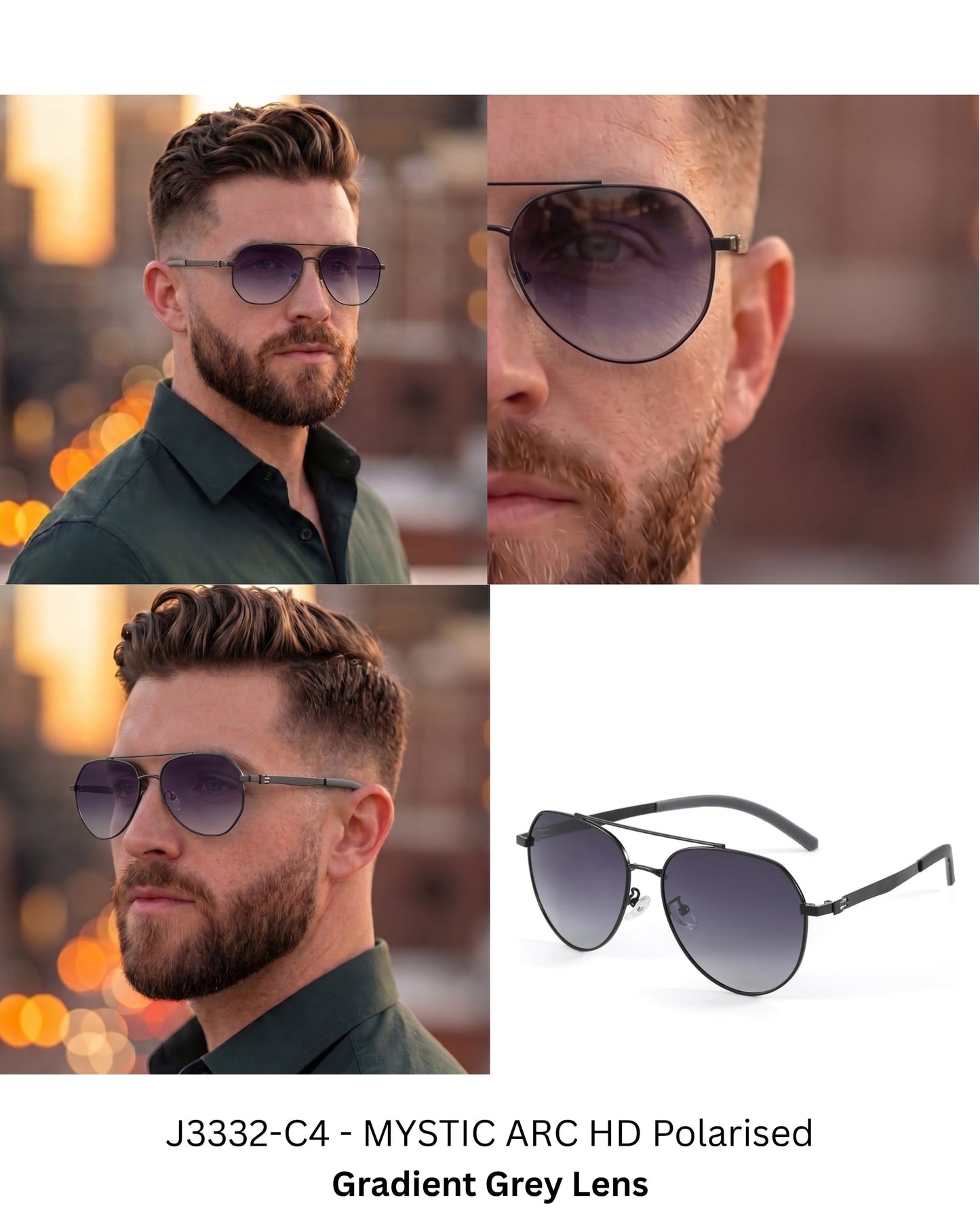 J3332 - MYSTIC ARC - HD Polarised Sunglasses for Men - UV400 Protection, Stainless Steel Frame - Gradient Grey Lens - THE MEN THING