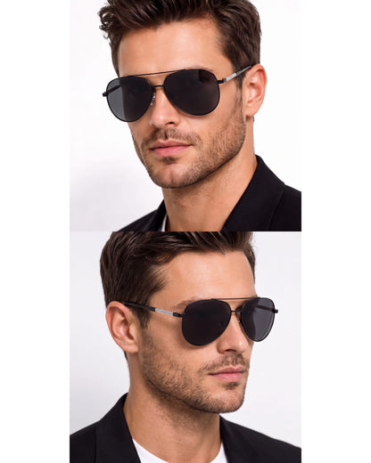 J3335 - SUNLIT ELEGANCE - HD Polarised Sunglasses for Men - UV400 Protection, Stainless Steel Frame - Black Frame with Black Lens - THE MEN THING