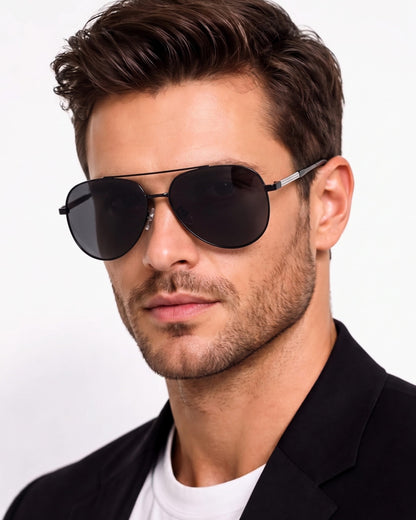 J3335 - SUNLIT ELEGANCE - HD Polarised Sunglasses for Men - UV400 Protection, Stainless Steel Frame - Black Frame with Black Lens - THE MEN THING