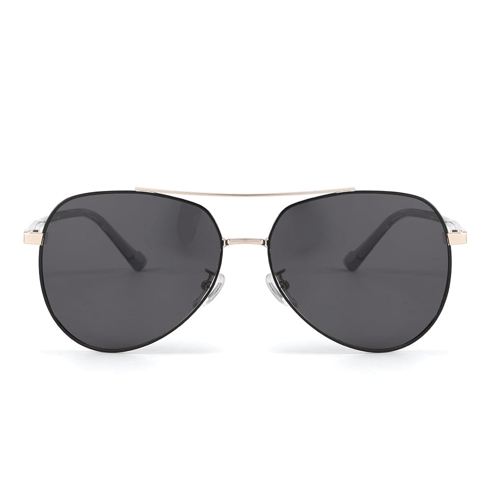J3335 - SUNLIT ELEGANCE - HD Polarised Sunglasses for Men - UV400 Protection, Stainless Steel Frame - Black-Gold Frame with Black Lens - THE MEN THING