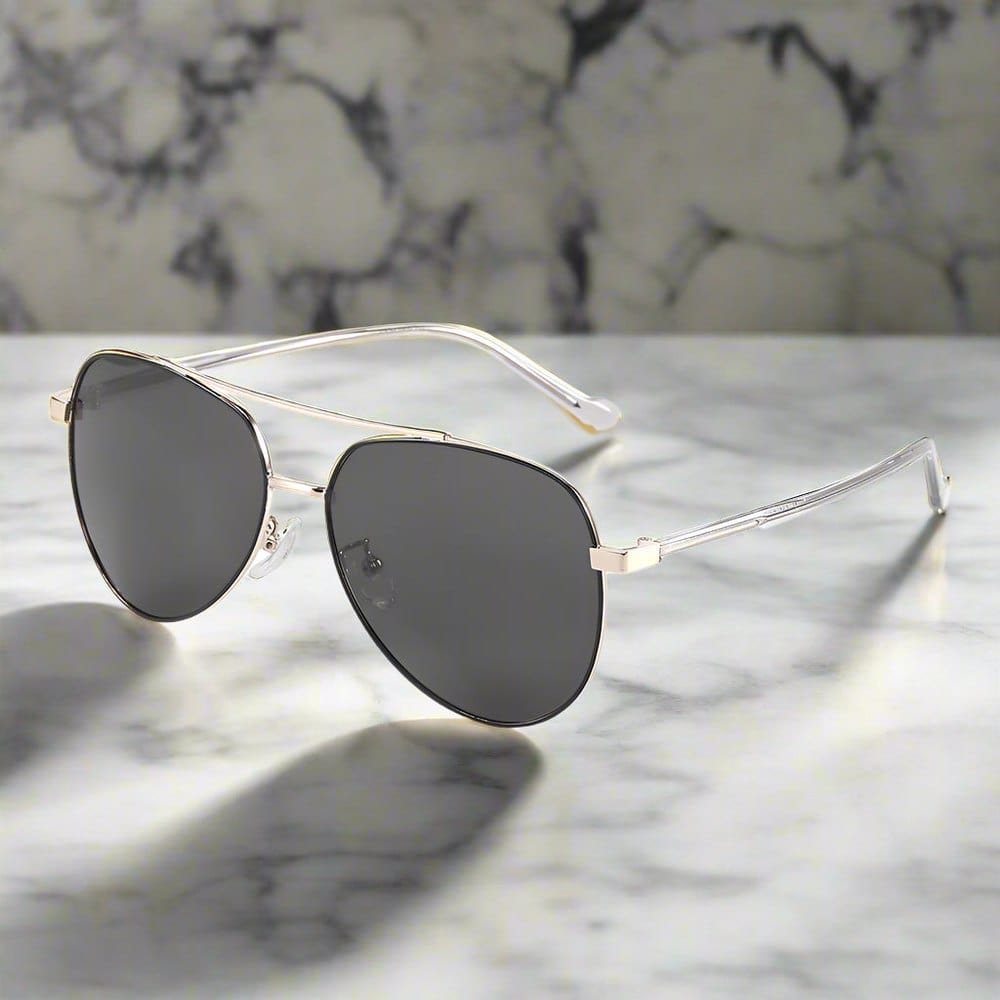J3335 - SUNLIT ELEGANCE - HD Polarised Sunglasses for Men - UV400 Protection, Stainless Steel Frame - Black-Gold Frame with Black Lens - THE MEN THING