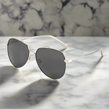J3335 - SUNLIT ELEGANCE - HD Polarised Sunglasses for Men - UV400 Protection, Stainless Steel Frame - Black-Gold Frame with Black Lens - THE MEN THING