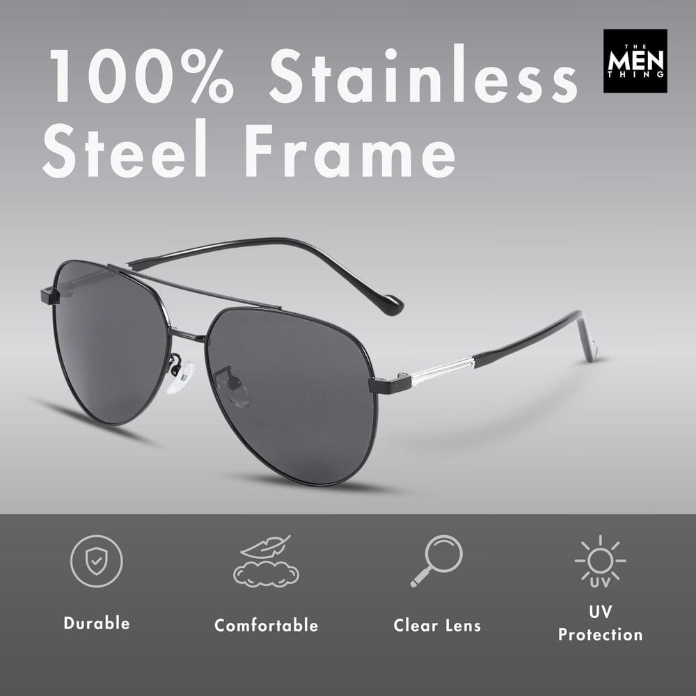 J3335 - SUNLIT ELEGANCE - HD Polarised Sunglasses for Men - UV400 Protection, Stainless Steel Frame - Black Frame with Black Lens - THE MEN THING