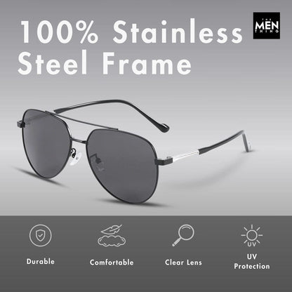 J3335 - SUNLIT ELEGANCE - HD Polarised Sunglasses for Men - UV400 Protection, Stainless Steel Frame - Black Frame with Black Lens - THE MEN THING