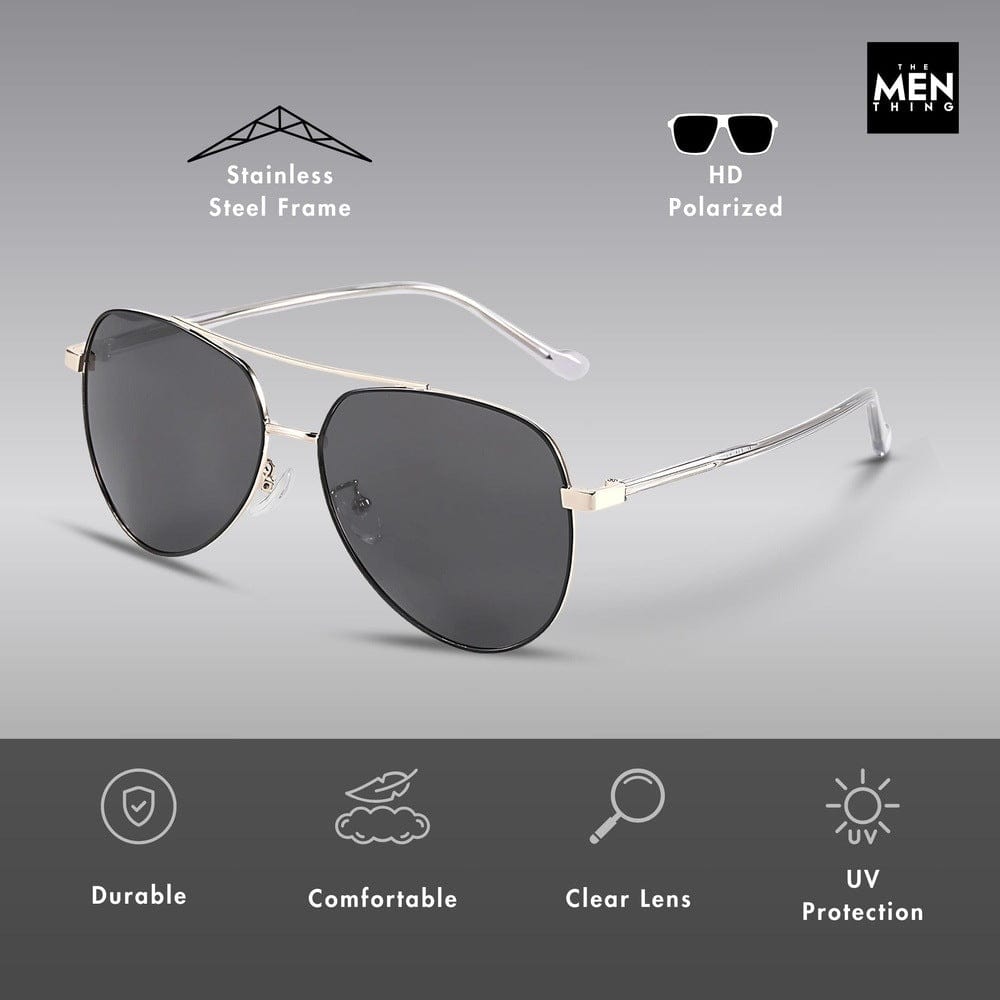 J3335 - SUNLIT ELEGANCE - HD Polarised Sunglasses for Men - UV400 Protection, Stainless Steel Frame - Black Frame with Black Lens - THE MEN THING