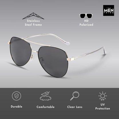 J3335 - SUNLIT ELEGANCE - HD Polarised Sunglasses for Men - UV400 Protection, Stainless Steel Frame - Black Frame with Black Lens - THE MEN THING