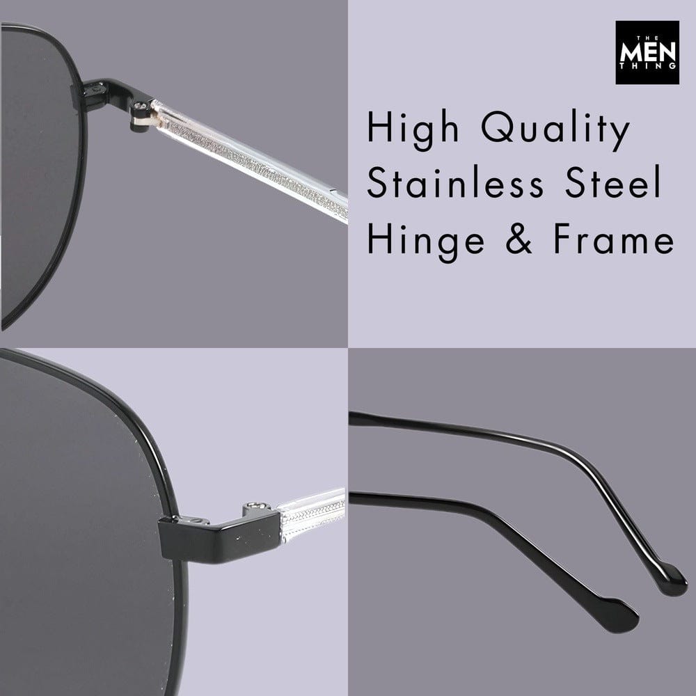 J3335 - SUNLIT ELEGANCE - HD Polarised Sunglasses for Men - UV400 Protection, Stainless Steel Frame - Black Frame with Black Lens - THE MEN THING