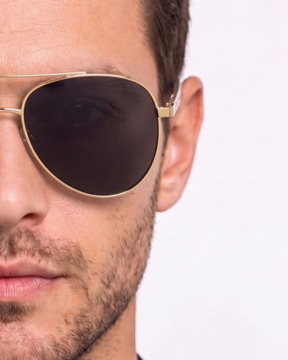 J3335 - SUNLIT ELEGANCE - HD Polarised Sunglasses for Men - UV400 Protection, Stainless Steel Frame - Black-Gold Frame with Black Lens - THE MEN THING