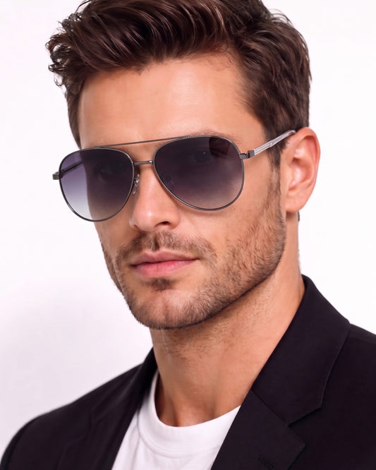 J3335 - SUNLIT ELEGANCE - HD Polarised Sunglasses for Men - UV400 Protection, Stainless Steel Frame - Gunmetal Frame with Gradient Lens - THE MEN THING