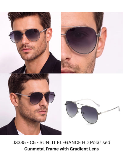 J3335 - SUNLIT ELEGANCE - HD Polarised Sunglasses for Men - UV400 Protection, Stainless Steel Frame - Gunmetal Frame with Gradient Lens - THE MEN THING
