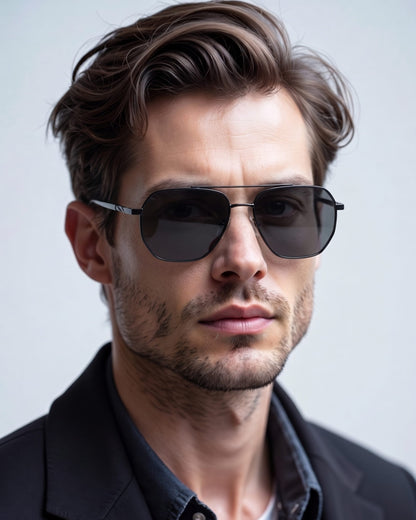 J3337- SPECTRA NOIR- HD Polarised Sunglasses for Men - UV400 Protection, Stainless Steel Frame - Black Frame with Black Lens - THE MEN THING