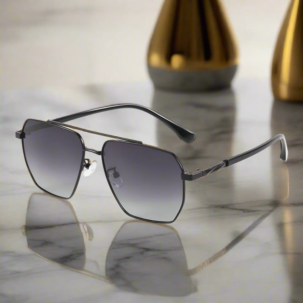 J3337- SPECTRA NOIR- HD Polarised Sunglasses for Men - UV400 Protection, Stainless Steel Frame - Black Frame with Gradient Grey Lens - THE MEN THING