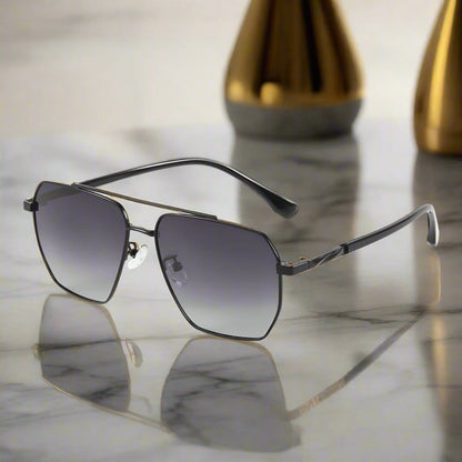 J3337- SPECTRA NOIR- HD Polarised Sunglasses for Men - UV400 Protection, Stainless Steel Frame - Black Frame with Gradient Grey Lens - THE MEN THING