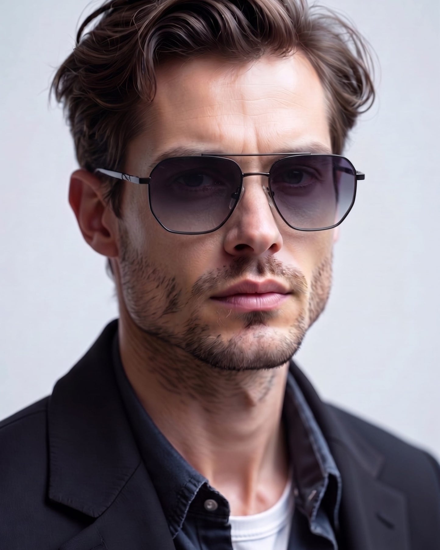 J3337- SPECTRA NOIR- HD Polarised Sunglasses for Men - UV400 Protection, Stainless Steel Frame - Black Frame with Gradient Grey Lens - THE MEN THING
