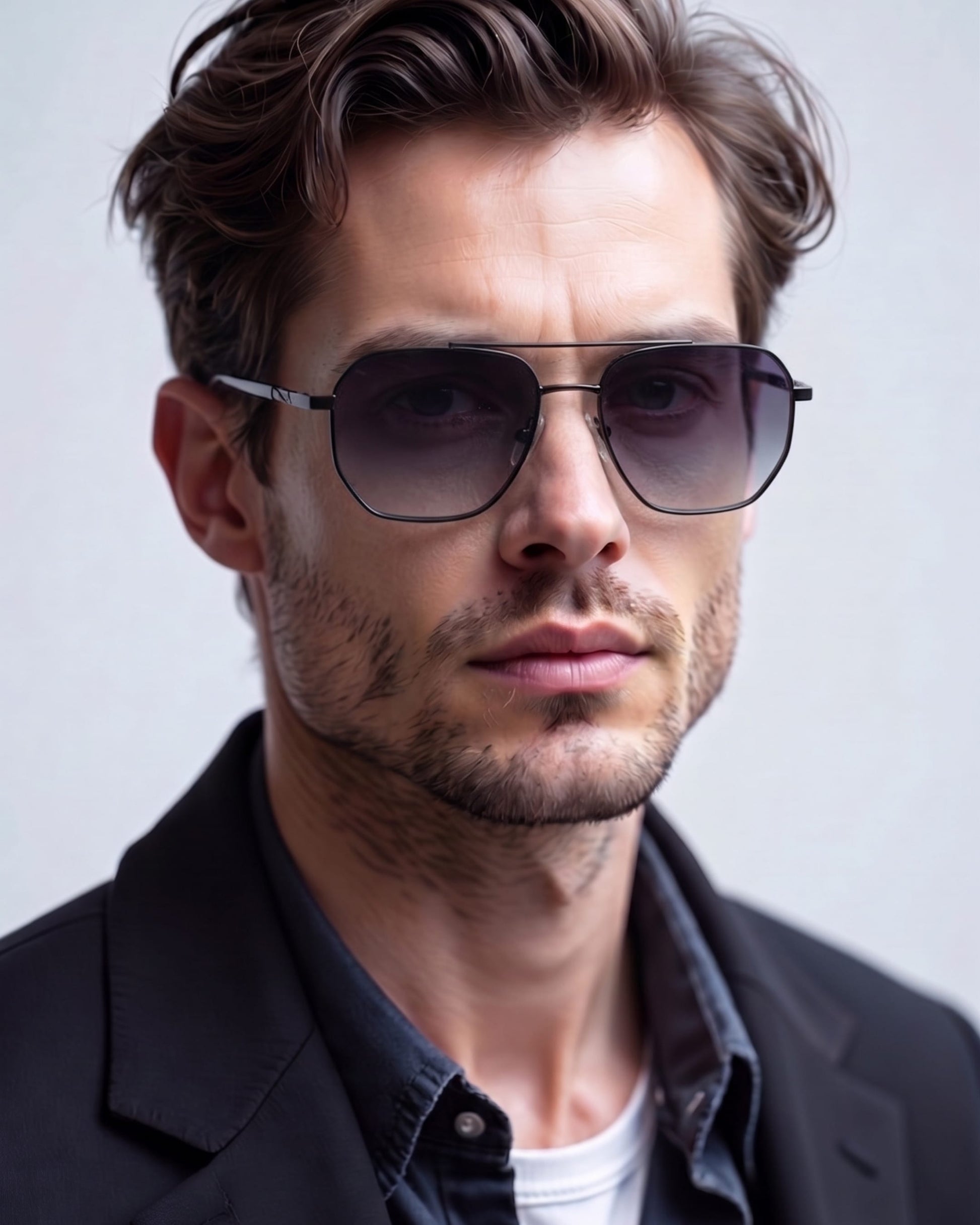 J3337- SPECTRA NOIR- HD Polarised Sunglasses for Men - UV400 Protection, Stainless Steel Frame - Black Frame with Gradient Grey Lens - THE MEN THING