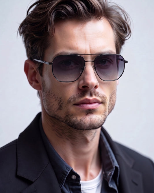 J3337- SPECTRA NOIR- HD Polarised Sunglasses for Men - UV400 Protection, Stainless Steel Frame - Black Frame with Gradient Grey Lens - THE MEN THING