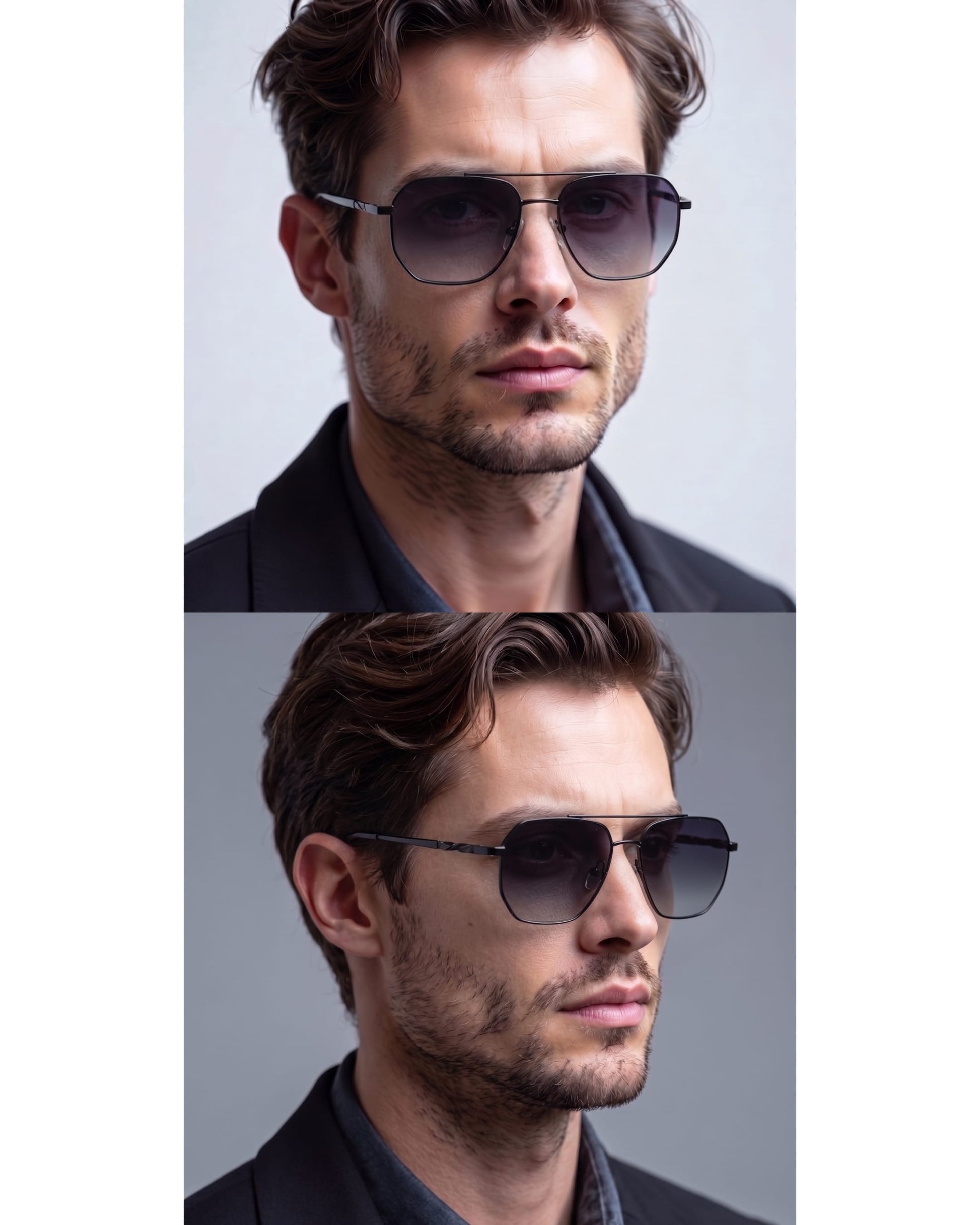 J3337- SPECTRA NOIR- HD Polarised Sunglasses for Men - UV400 Protection, Stainless Steel Frame - Black Frame with Gradient Grey Lens - THE MEN THING