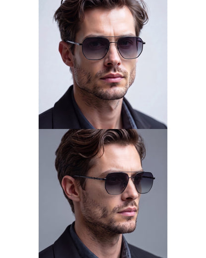 J3337- SPECTRA NOIR- HD Polarised Sunglasses for Men - UV400 Protection, Stainless Steel Frame - Black Frame with Gradient Grey Lens - THE MEN THING