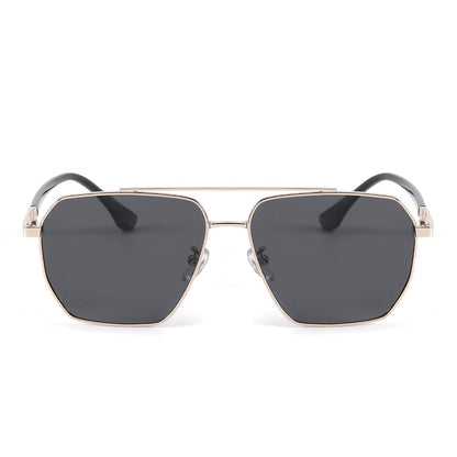 J3337- SPECTRA NOIR- HD Polarised Sunglasses for Men - UV400 Protection, Stainless Steel Frame - Light Gold Frame with Black Lens - THE MEN THING