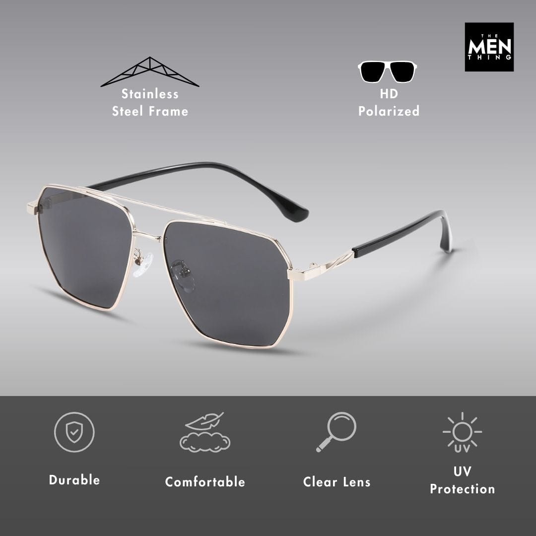 J3337- SPECTRA NOIR- HD Polarised Sunglasses for Men - UV400 Protection, Stainless Steel Frame - Black Frame with Black Lens - THE MEN THING
