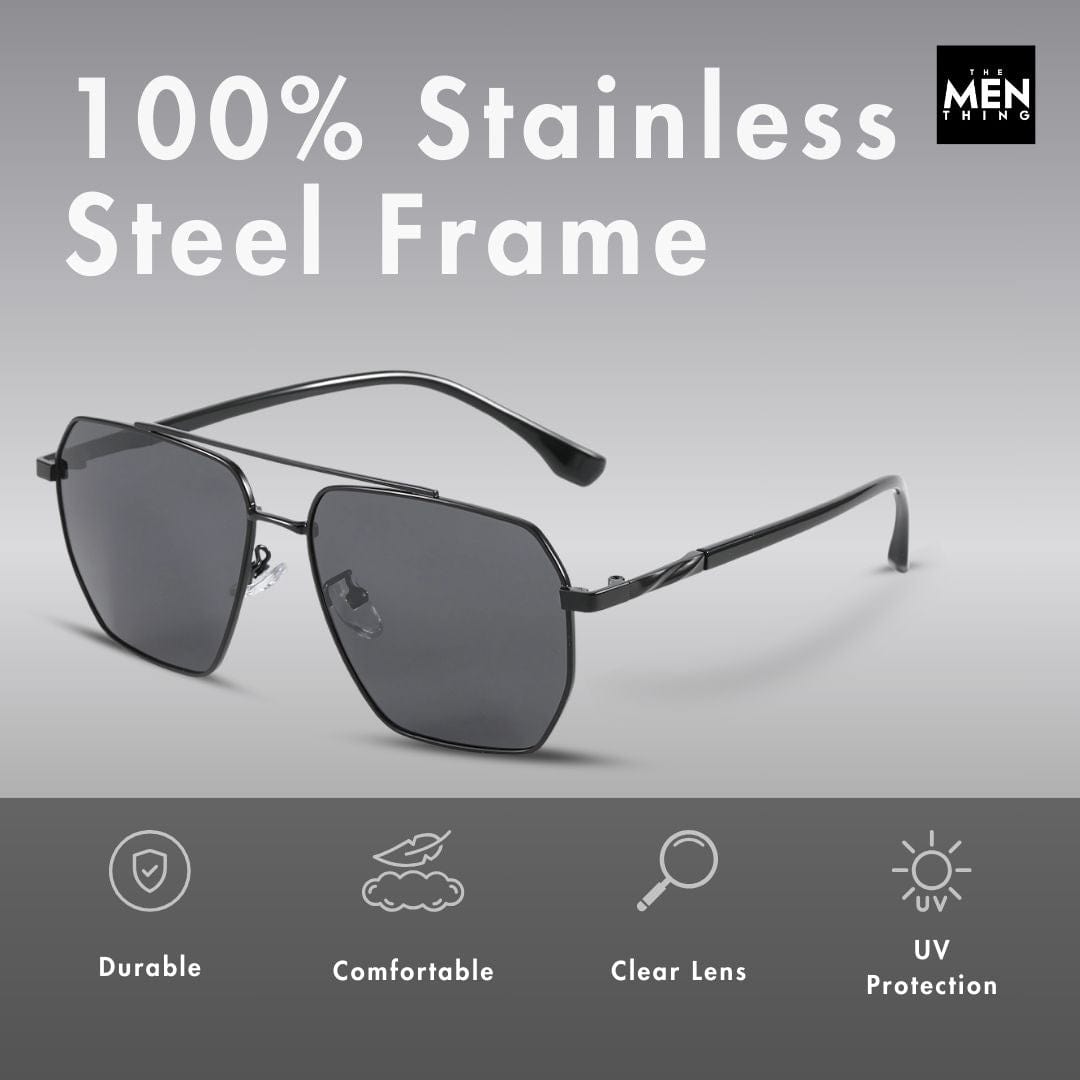 J3337- SPECTRA NOIR- HD Polarised Sunglasses for Men - UV400 Protection, Stainless Steel Frame - Black Frame with Black Lens - THE MEN THING