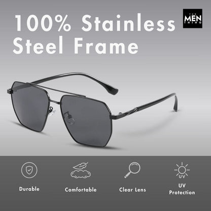 J3337- SPECTRA NOIR- HD Polarised Sunglasses for Men - UV400 Protection, Stainless Steel Frame - Black Frame with Black Lens - THE MEN THING