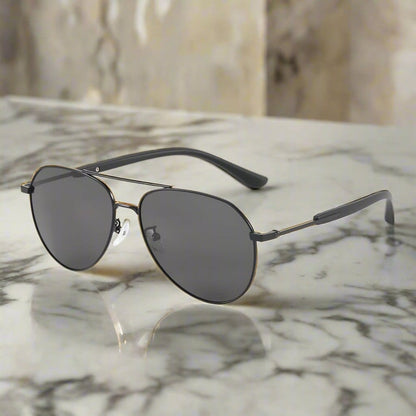 J3338 - SLATE SOAR - HD Polarised Sunglasses for Men - UV400 Protection, Stainless Steel Frame - Black Frame with Gradient Grey Lens - THE MEN THING