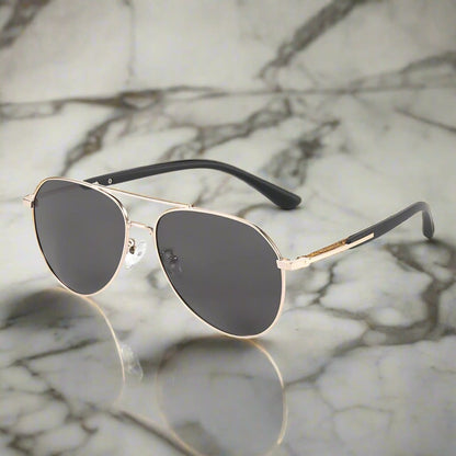 J3338 - SLATE SOAR - HD Polarised Sunglasses for Men - UV400 Protection, Stainless Steel Frame - Gold Frame with Black Lens - THE MEN THING