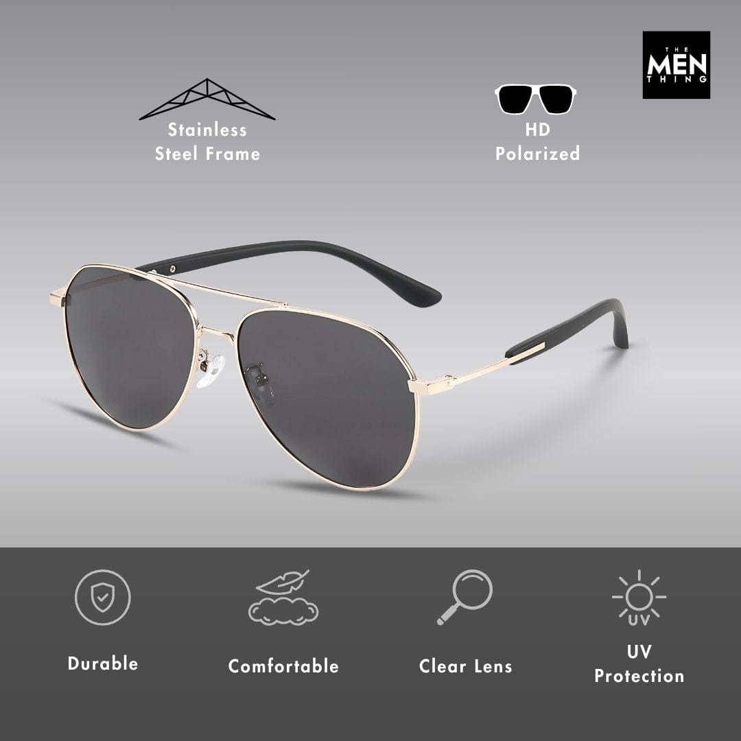 J3338 - SLATE SOAR - HD Polarised Sunglasses for Men - UV400 Protection, Stainless Steel Frame - Black Frame with Black Lens - THE MEN THING