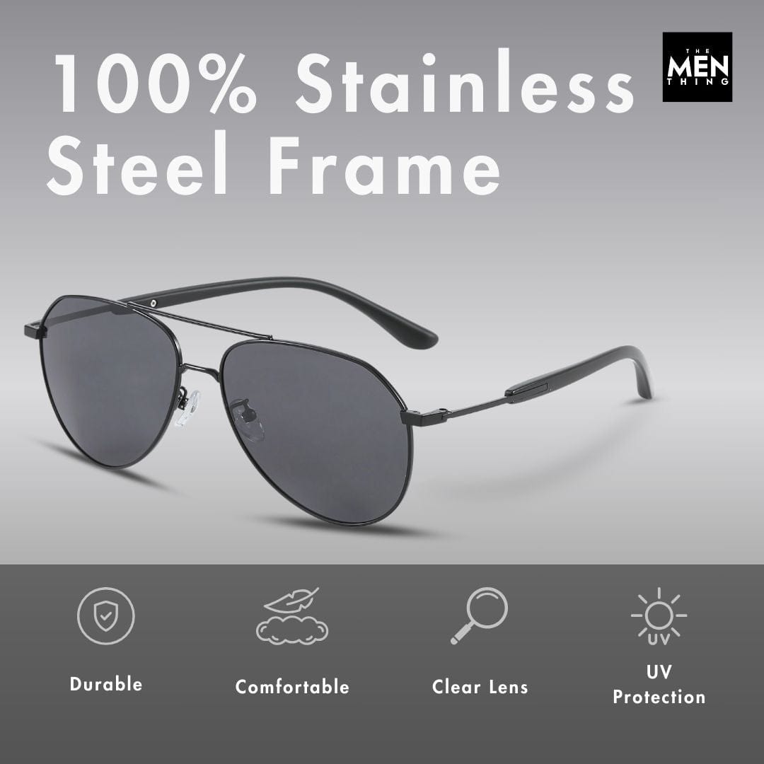 J3338 - SLATE SOAR - HD Polarised Sunglasses for Men - UV400 Protection, Stainless Steel Frame - Black Frame with Black Lens - THE MEN THING