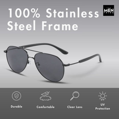 J3338 - SLATE SOAR - HD Polarised Sunglasses for Men - UV400 Protection, Stainless Steel Frame - Black Frame with Black Lens - THE MEN THING