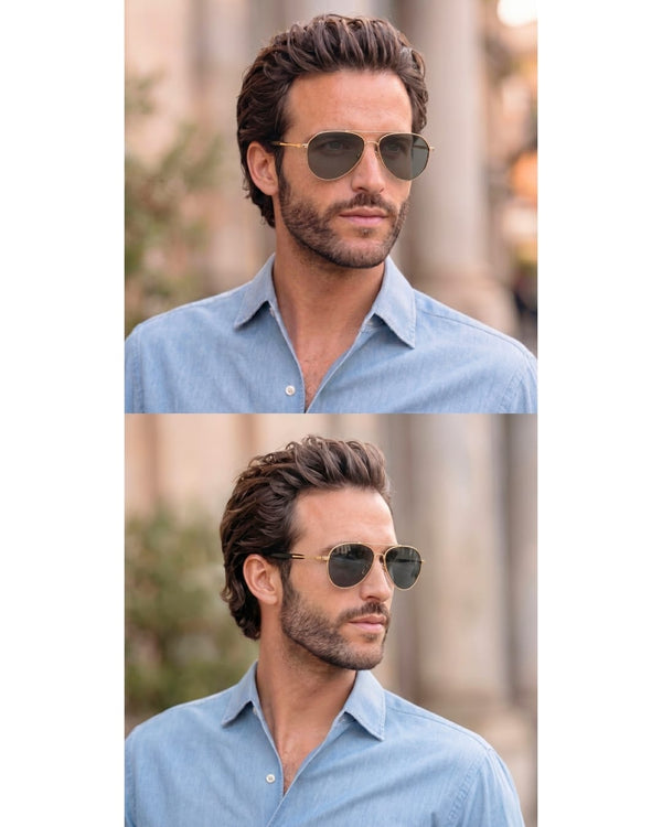 J3338 - SLATE SOAR - HD Polarised Sunglasses for Men - UV400 Protection, Stainless Steel Frame - Gold Frame with Black Lens