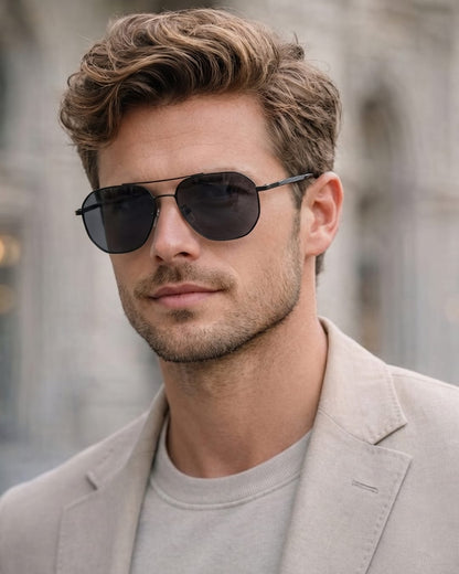 J3347 - AMBER LUXE - HD Polarised Sunglasses for Men - UV400 Protection, Stainless Steel Frame - Black Frame with Black Lens - THE MEN THING