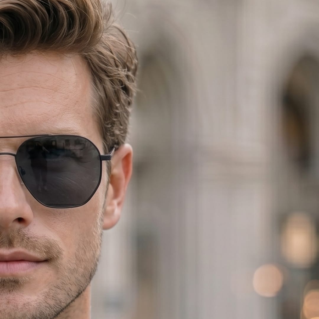 J3347 - AMBER LUXE - HD Polarised Sunglasses for Men - UV400 Protection, Stainless Steel Frame - Black Frame with Black Lens - THE MEN THING