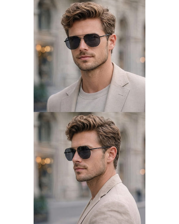 J3347 - AMBER LUXE - HD Polarised Sunglasses for Men - UV400 Protection, Stainless Steel Frame - Black Frame with Black Lens