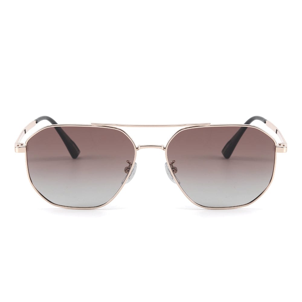 J3347 - AMBER LUXE - HD Polarised Sunglasses for Men - UV400 Protection, Stainless Steel Frame - Gold Frame with Gradient Brown Lens - THE MEN THING