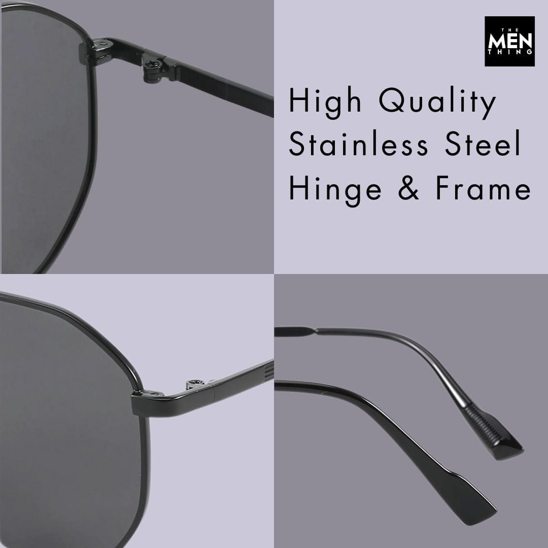 J3347 - AMBER LUXE - HD Polarised Sunglasses for Men - UV400 Protection, Stainless Steel Frame - Black Frame with Black Lens - THE MEN THING