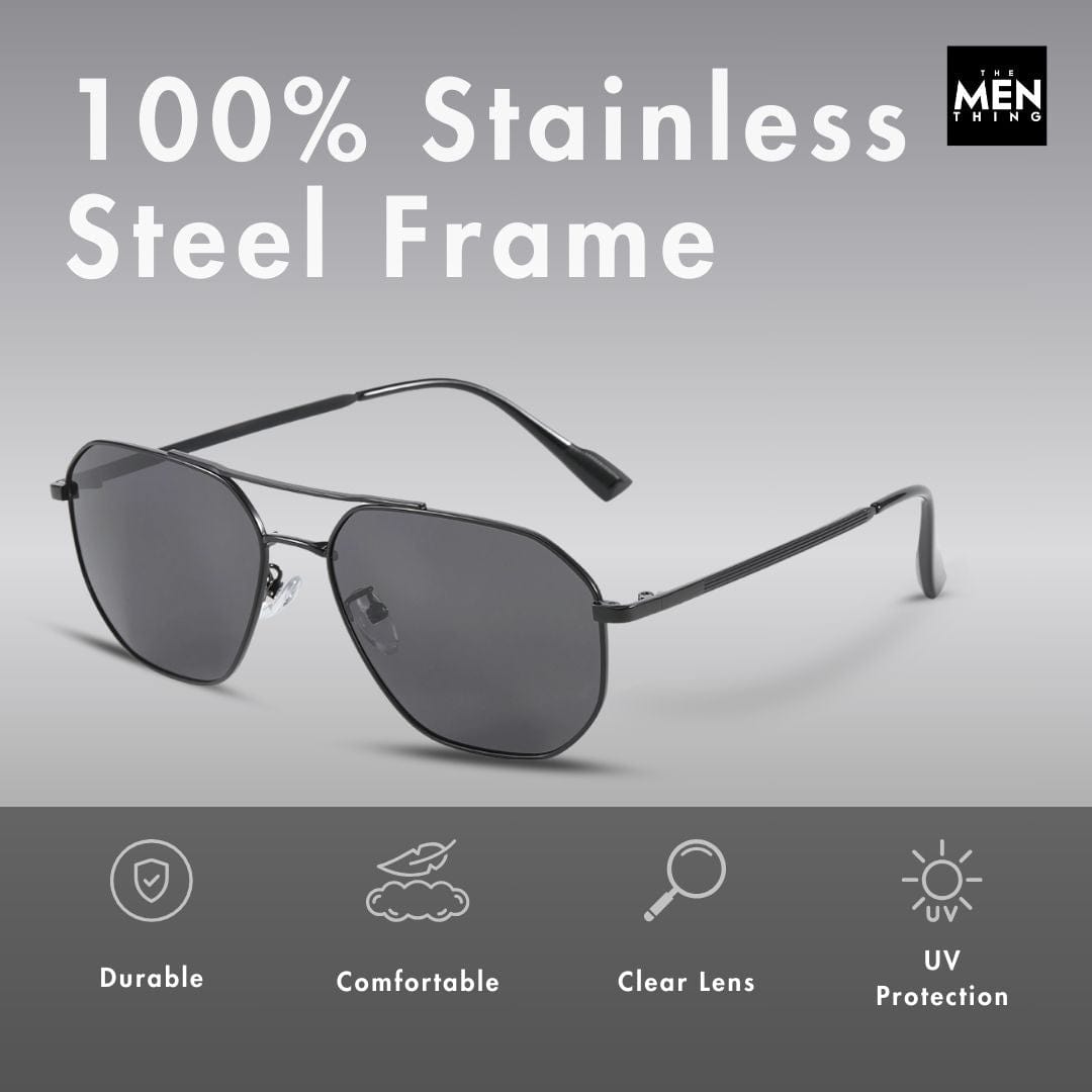 J3347 - AMBER LUXE - HD Polarised Sunglasses for Men - UV400 Protection, Stainless Steel Frame - Black Frame with Black Lens - THE MEN THING