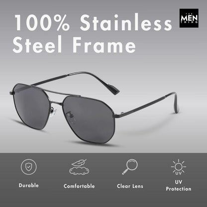 J3347 - AMBER LUXE - HD Polarised Sunglasses for Men - UV400 Protection, Stainless Steel Frame - Black Frame with Black Lens - THE MEN THING