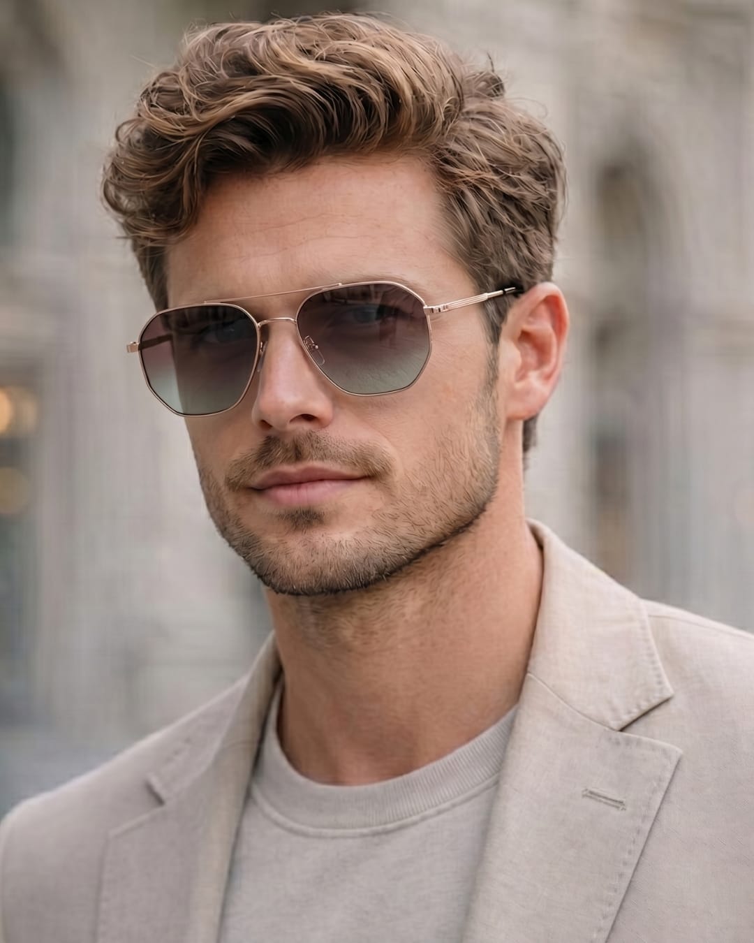 J3347 - AMBER LUXE - HD Polarised Sunglasses for Men - UV400 Protection, Stainless Steel Frame - Gold Frame with Gradient Brown Lens - THE MEN THING