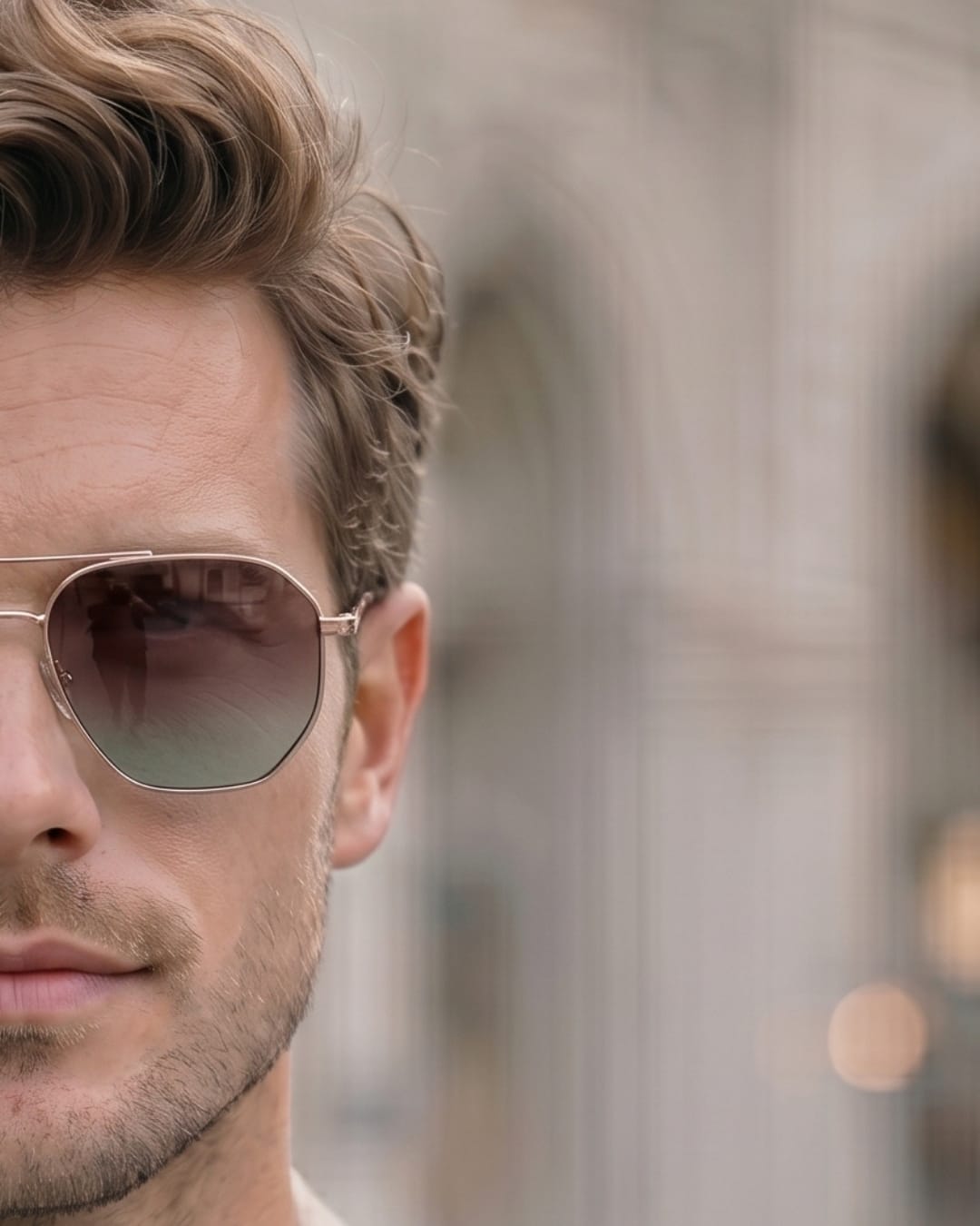J3347 - AMBER LUXE - HD Polarised Sunglasses for Men - UV400 Protection, Stainless Steel Frame - Gold Frame with Gradient Brown Lens - THE MEN THING