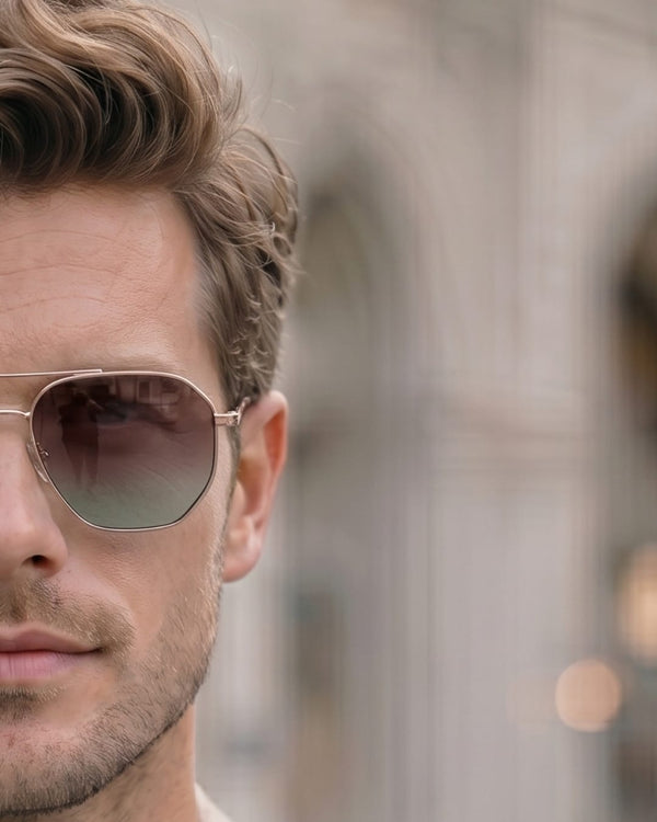 J3347 - AMBER LUXE - HD Polarised Sunglasses for Men - UV400 Protection, Stainless Steel Frame - Gold Frame with Gradient Brown Lens