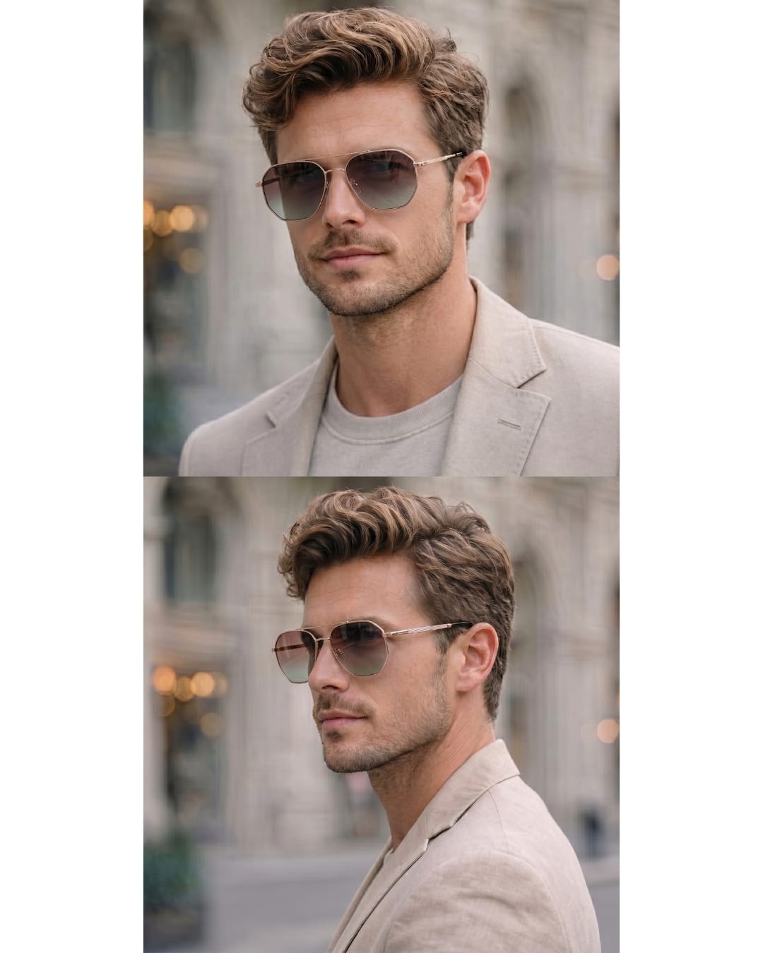 J3347 - AMBER LUXE - HD Polarised Sunglasses for Men - UV400 Protection, Stainless Steel Frame - Gold Frame with Gradient Brown Lens - THE MEN THING