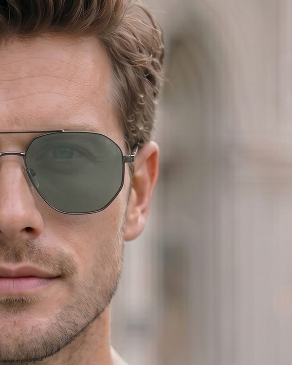 J3347 - AMBER LUXE - HD Polarised Sunglasses for Men - UV400 Protection, Stainless Steel Frame - Gunmetal Frame with Green Lens