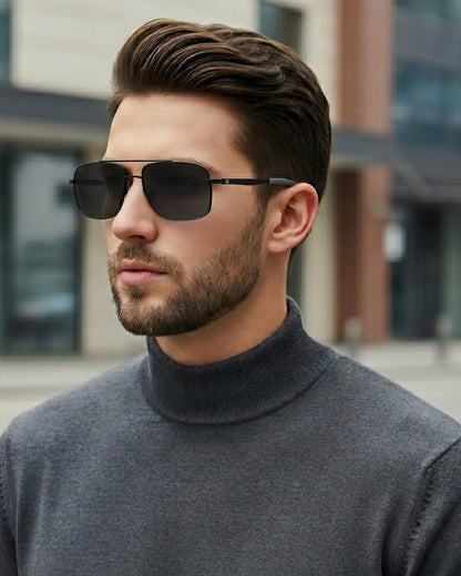 J3348 - VORTEX SHADE - HD Polarised Sunglasses for Men - UV400 Protection, Stainless Steel Frame - Black Frame with Black Lens - THE MEN THING