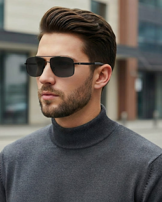 J3348 - VORTEX SHADE - HD Polarised Sunglasses for Men - UV400 Protection, Stainless Steel Frame - Black Frame with Black Lens - THE MEN THING