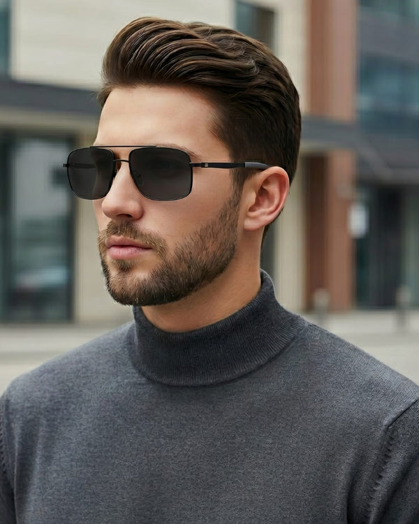 J3348 - VORTEX SHADE - HD Polarised Sunglasses for Men - UV400 Protection, Stainless Steel Frame - Black Frame with Black Lens