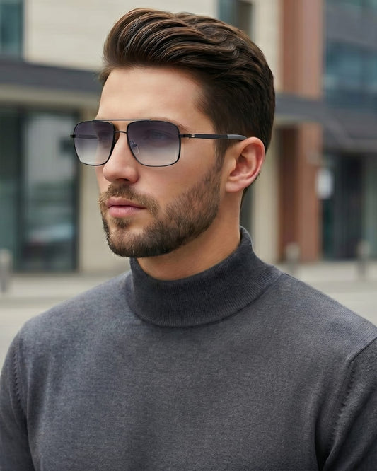 J3348 - VORTEX SHADE - HD Polarised Sunglasses for Men - UV400 Protection, Stainless Steel Frame - Black Frame with Gradient Lens - THE MEN THING