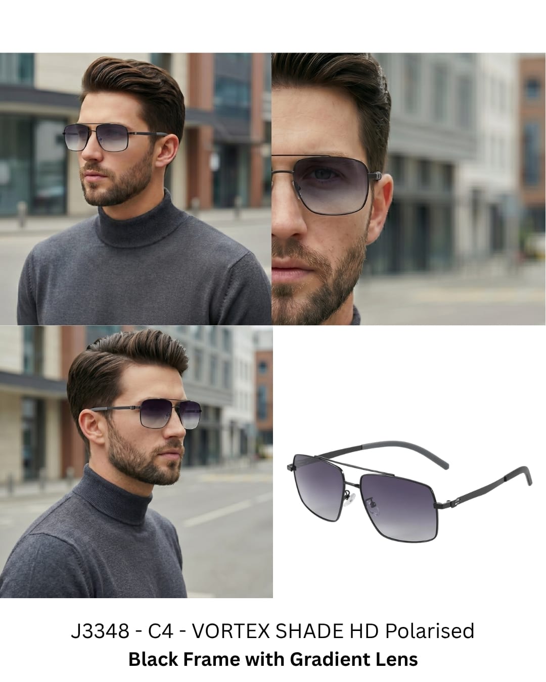 J3348 - VORTEX SHADE - HD Polarised Sunglasses for Men - UV400 Protection, Stainless Steel Frame - Black Frame with Gradient Lens - THE MEN THING
